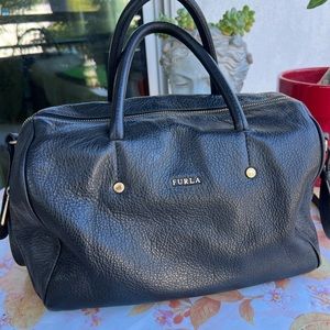 FURLA black leather satchel bag.